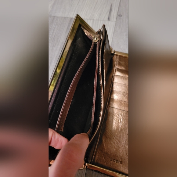Lodis Vintage Bronze Metallic Croc Embossed Gold Framed Long Wallet, 7.5"x3.5" - Picture 12 of 16